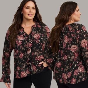 TORRID Poly Woven Chiffon Long Sleeve Ruffle Front Blouse Balloon Sleeves Sz 3X